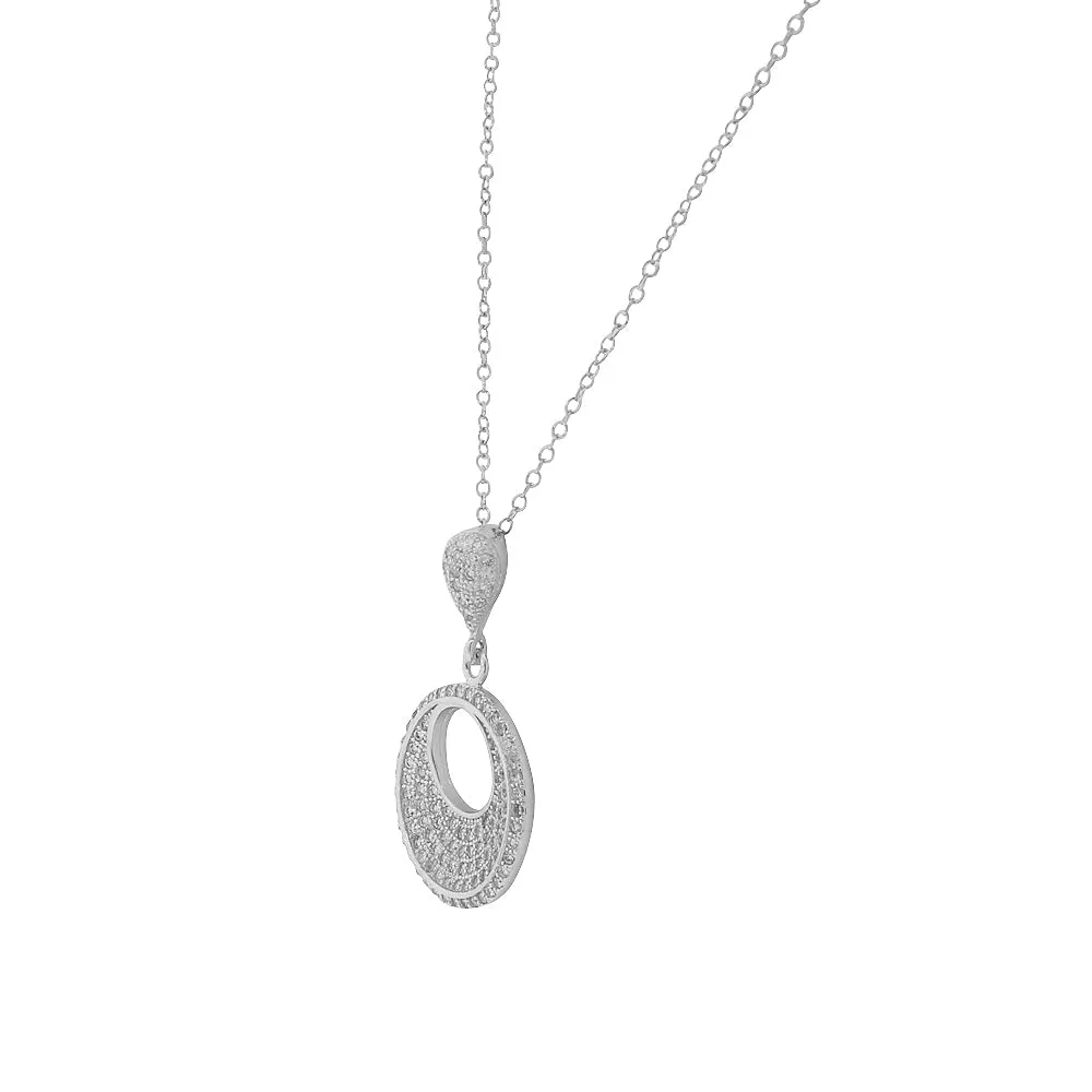 925 Sterling Silver White Clear CZ Round Chandelier Dangle Earrings Pendant Necklace Set