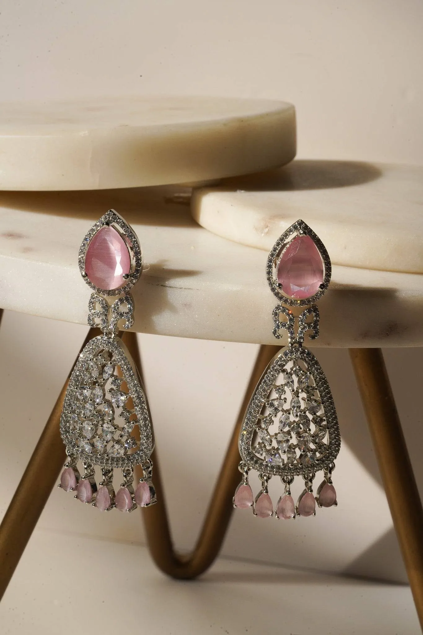 Aashi - Rhodium Plated Chandelier Earrings