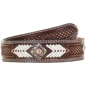B1041A - Brown Vintage Tooled Rawhide Belt