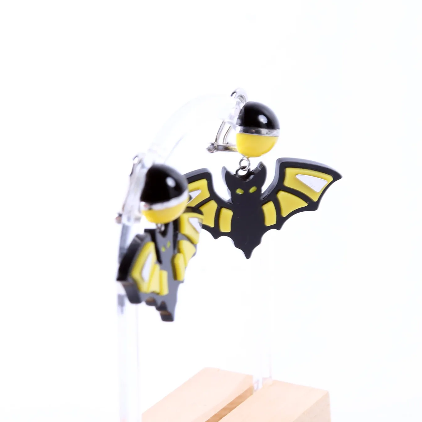 Bat Clip-On Earrings 925 Black/Yellow