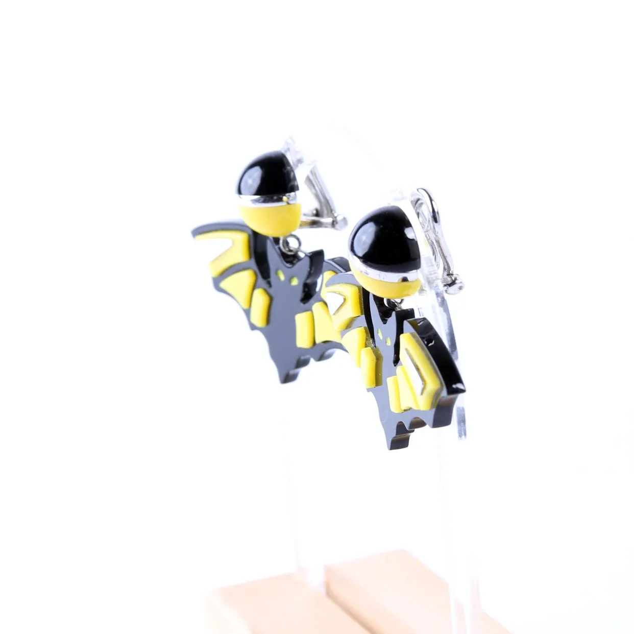 Bat Clip-On Earrings 925 Black/Yellow