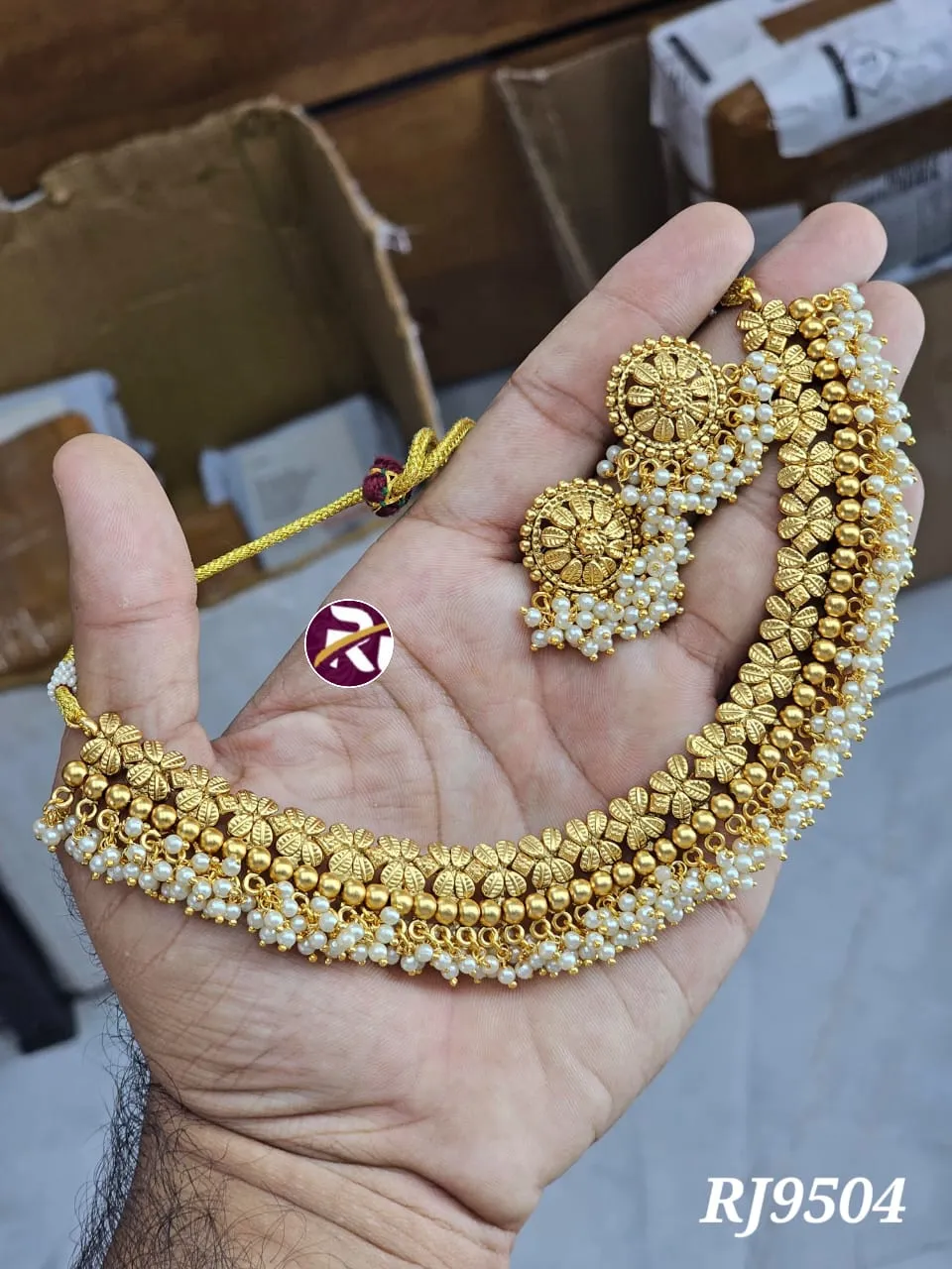 Beautiful Designer High Gold Antique Rj Rajwadi Moti Choker Set with Earrings