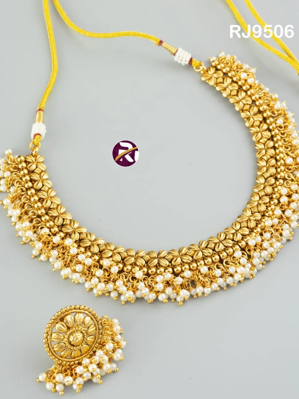 Beautiful Designer High Gold Antique Rj Rajwadi Moti Choker Set with Earrings