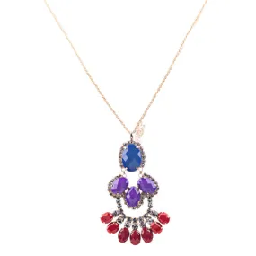 Beautiful Formica Crystal Pendant Statement Jewelry Fashion Necklace Gold Blue
