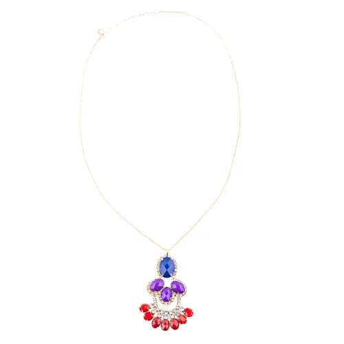 Beautiful Formica Crystal Pendant Statement Jewelry Fashion Necklace Gold Blue