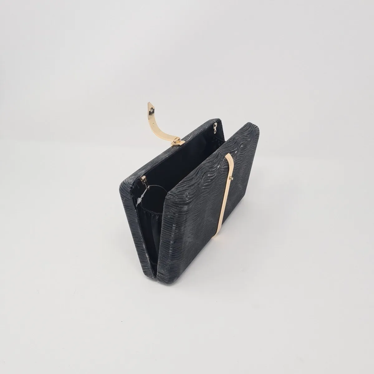 Black Metallic Box Clutch Bag