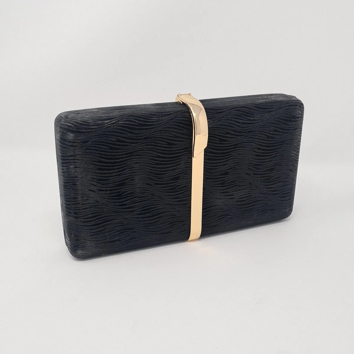 Black Metallic Box Clutch Bag
