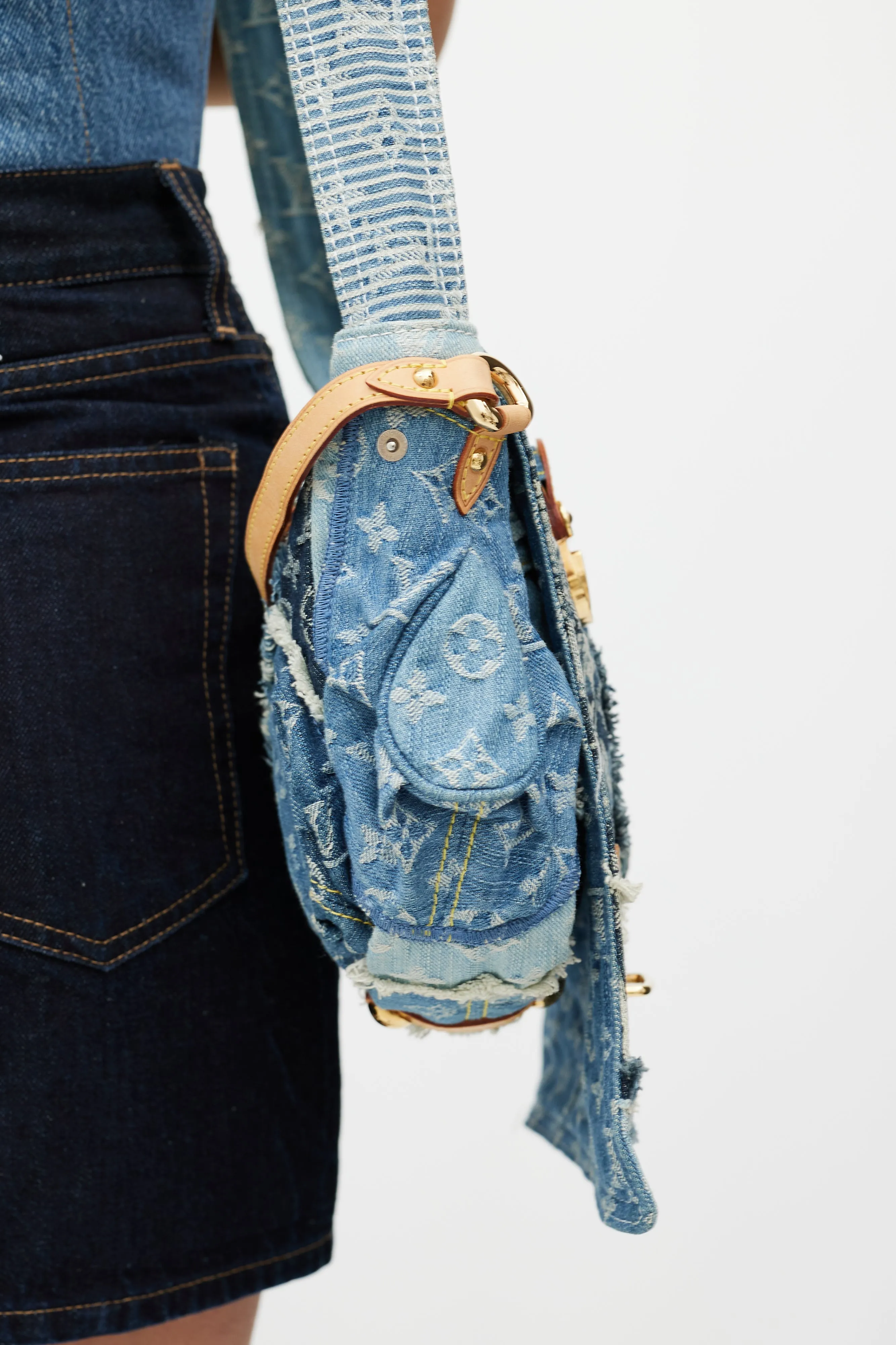Blue Patchwork Posty Monogram Messenger Bag