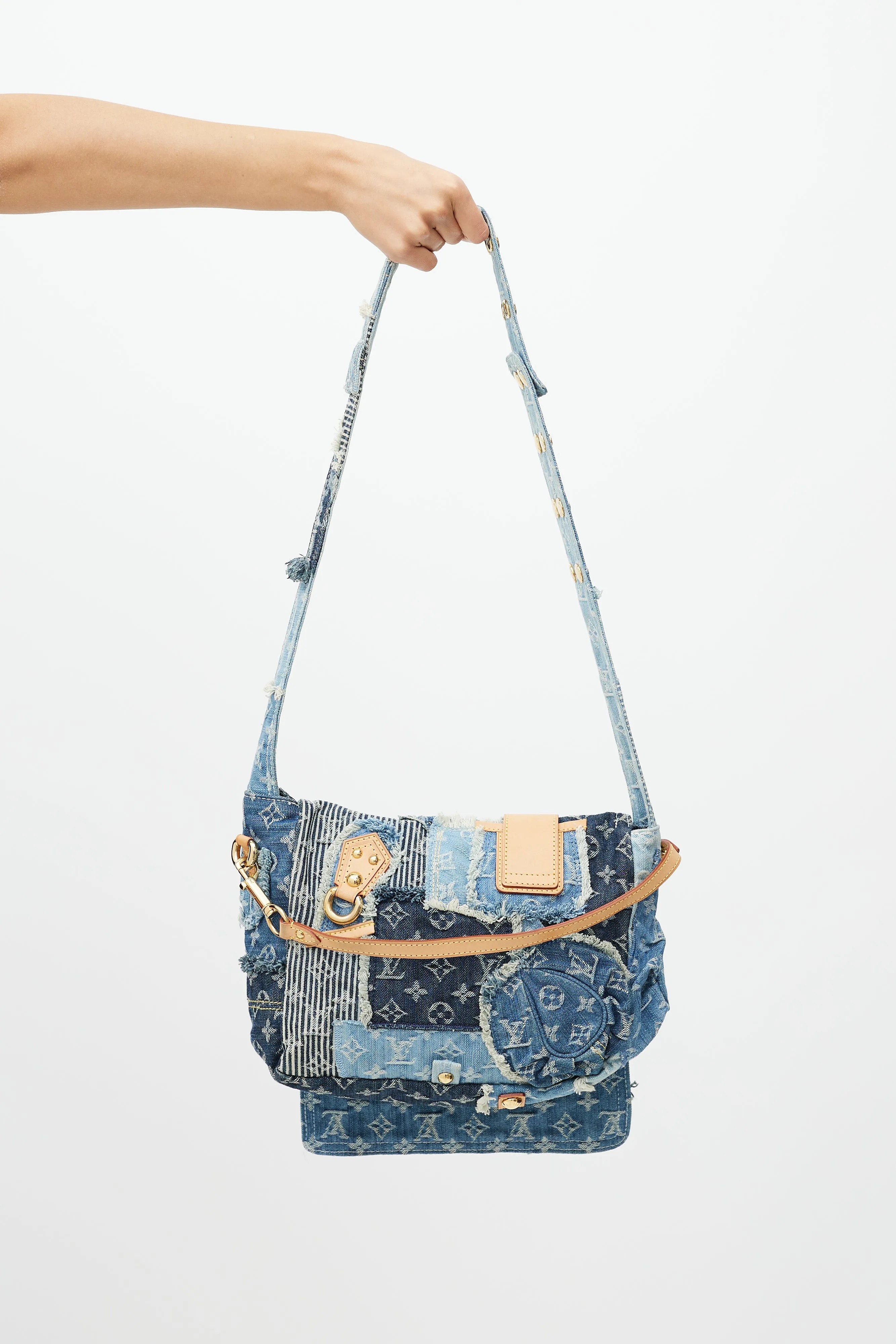 Blue Patchwork Posty Monogram Messenger Bag