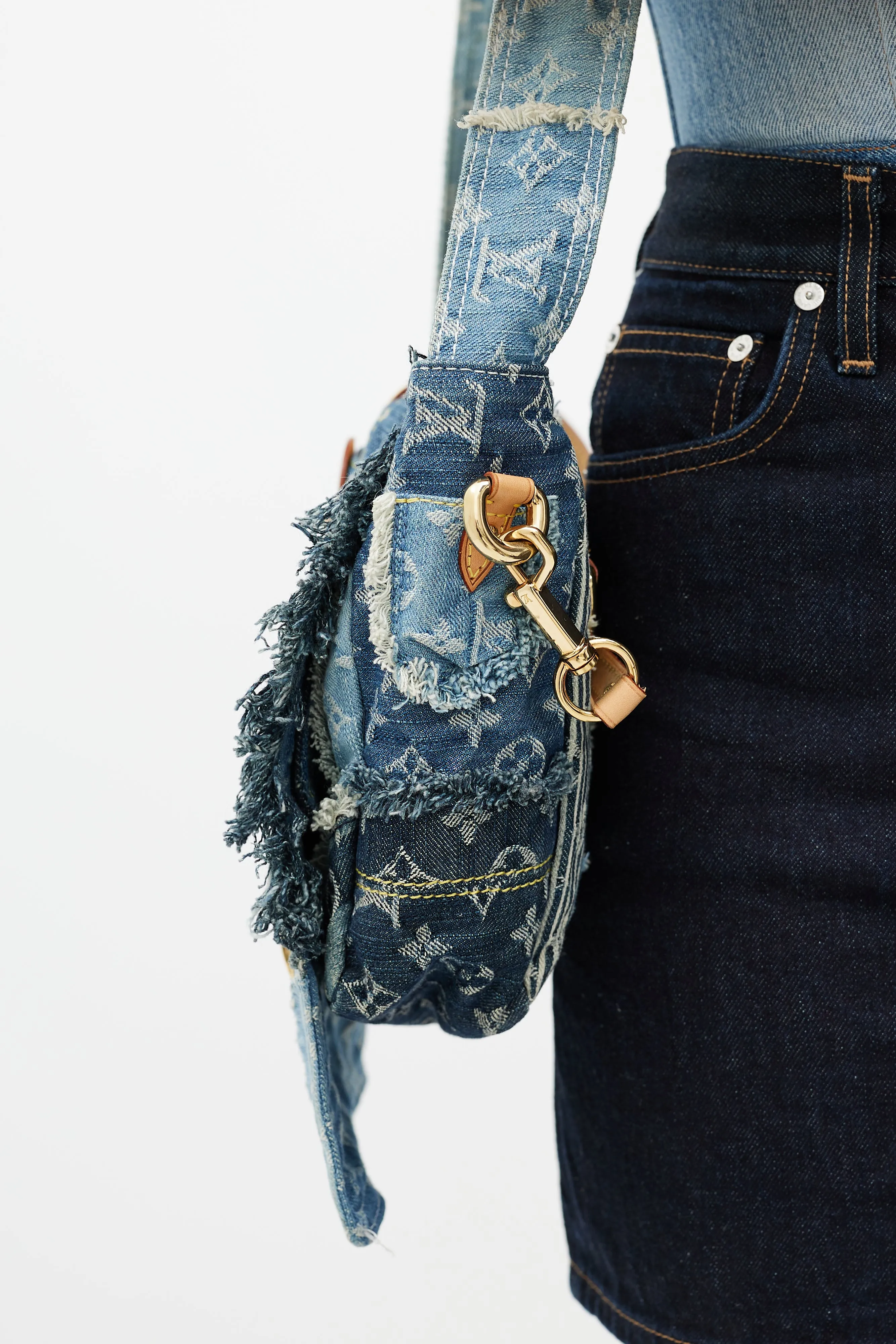 Blue Patchwork Posty Monogram Messenger Bag