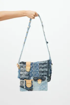 Blue Patchwork Posty Monogram Messenger Bag