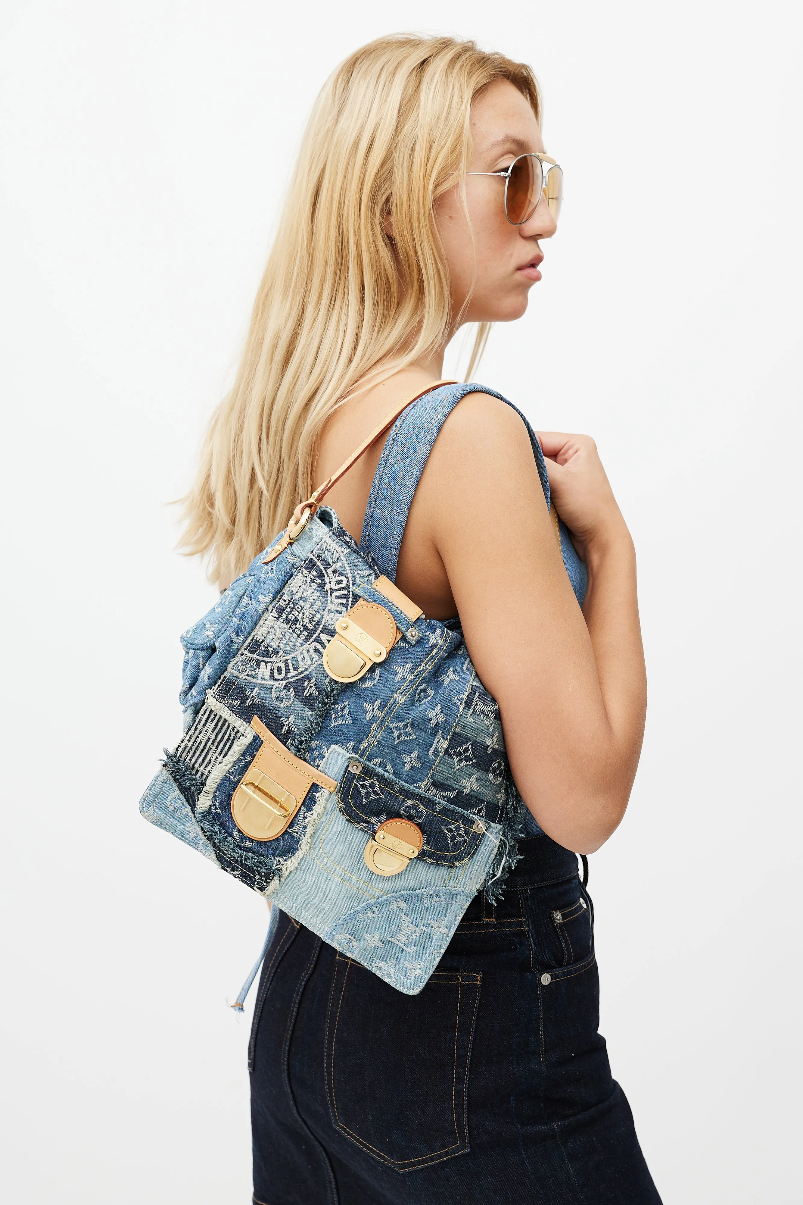 Blue Patchwork Posty Monogram Messenger Bag