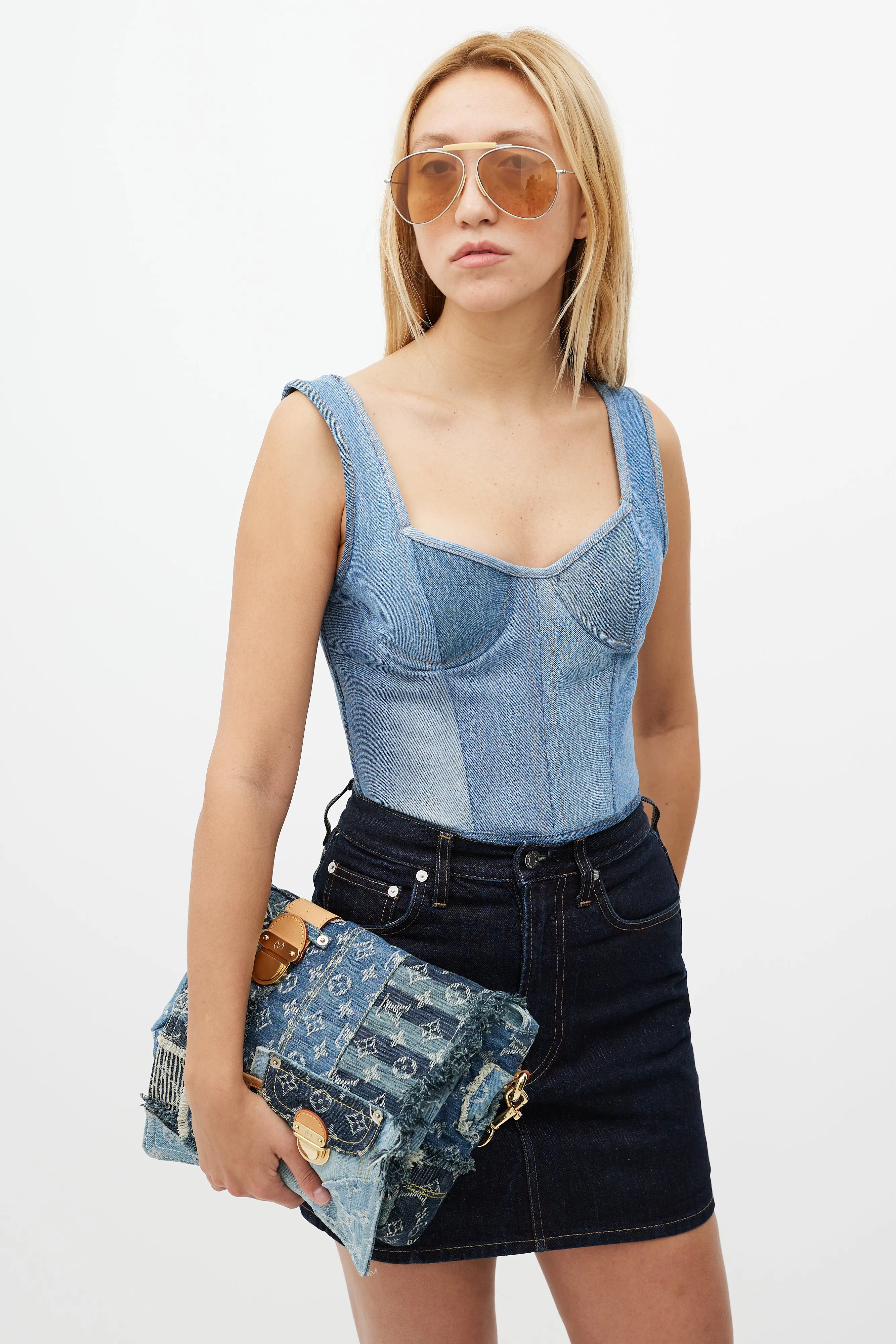 Blue Patchwork Posty Monogram Messenger Bag