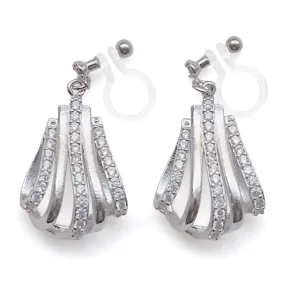 Bridal drop micro pave cubic zirconia invisible clip on earrings ( silver tone )