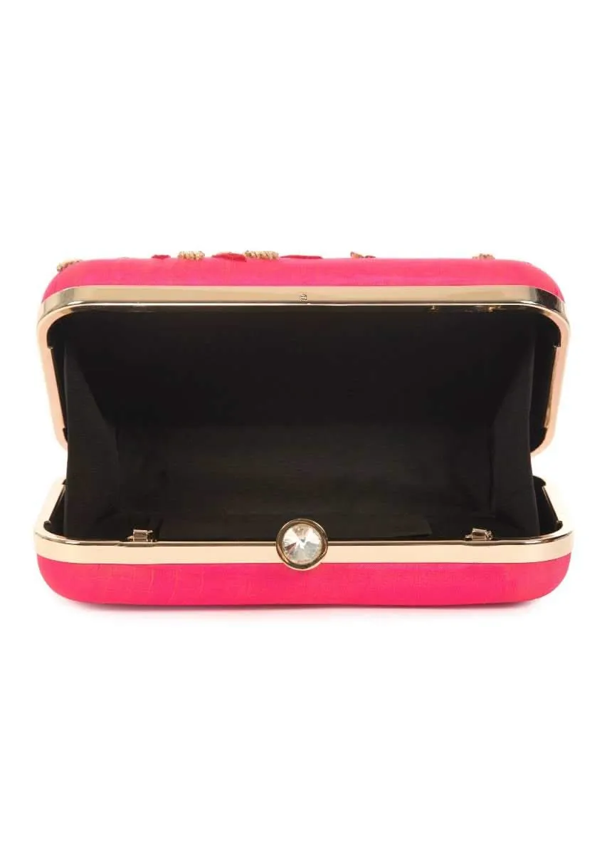 Candy pink Pearl and Zardosi Work Box Clutch