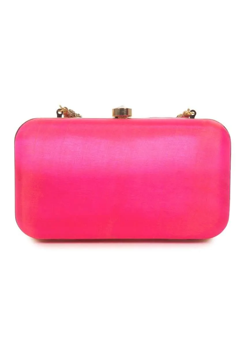 Candy pink Pearl and Zardosi Work Box Clutch