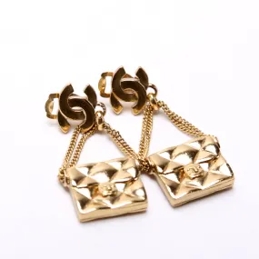 CC Flap Bag Drop Clip-On Earrings Gold