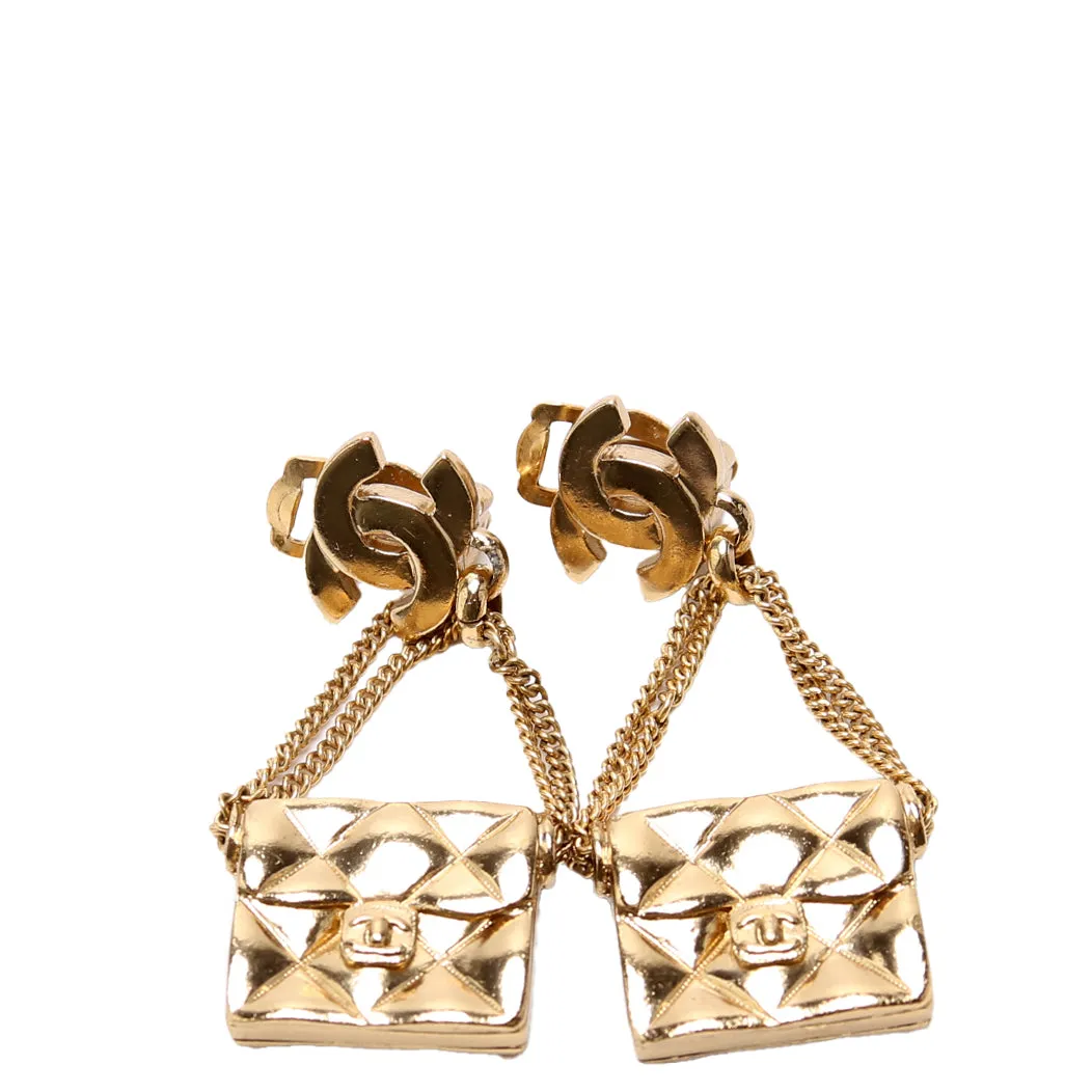 CC Flap Bag Drop Clip-On Earrings Gold