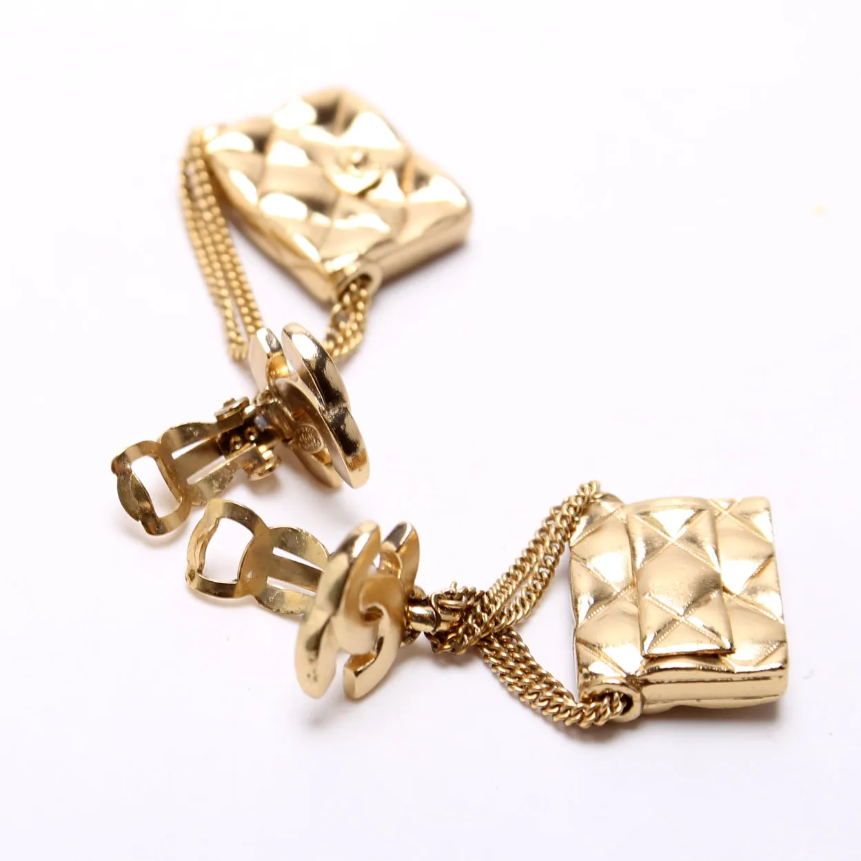 CC Flap Bag Drop Clip-On Earrings Gold