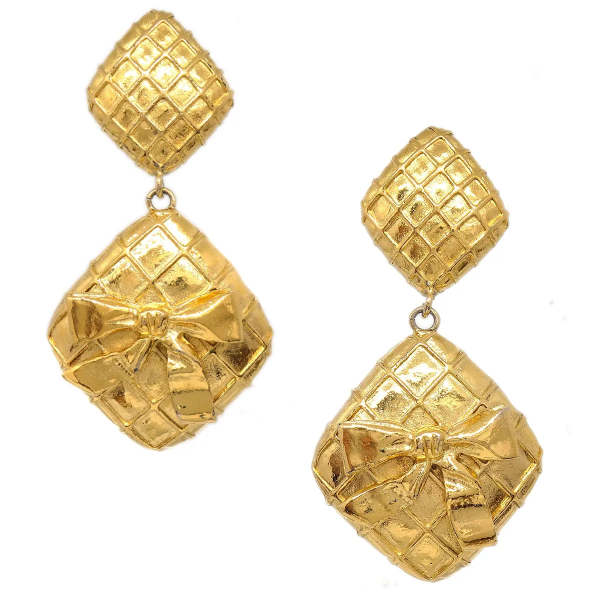 Chanel 1980s Bow Dangling Earrings Clip-On Gold