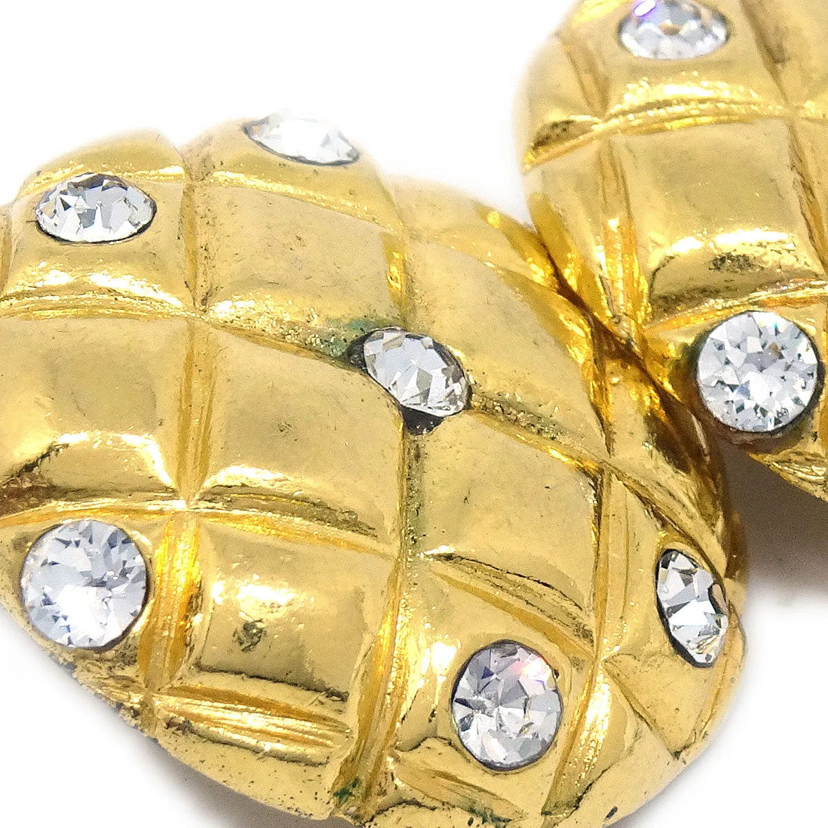 CHANEL 1980s Crystal & Gold Quilted Earrings Clip-On