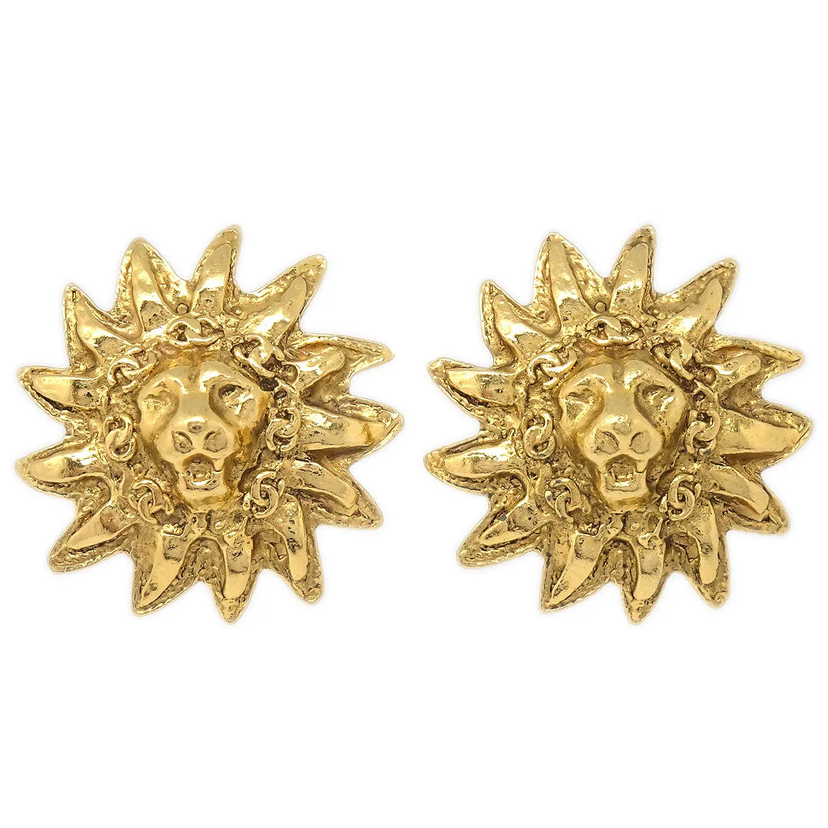 Chanel 1986-1994 Lion Earrings Clip-On Gold 2494