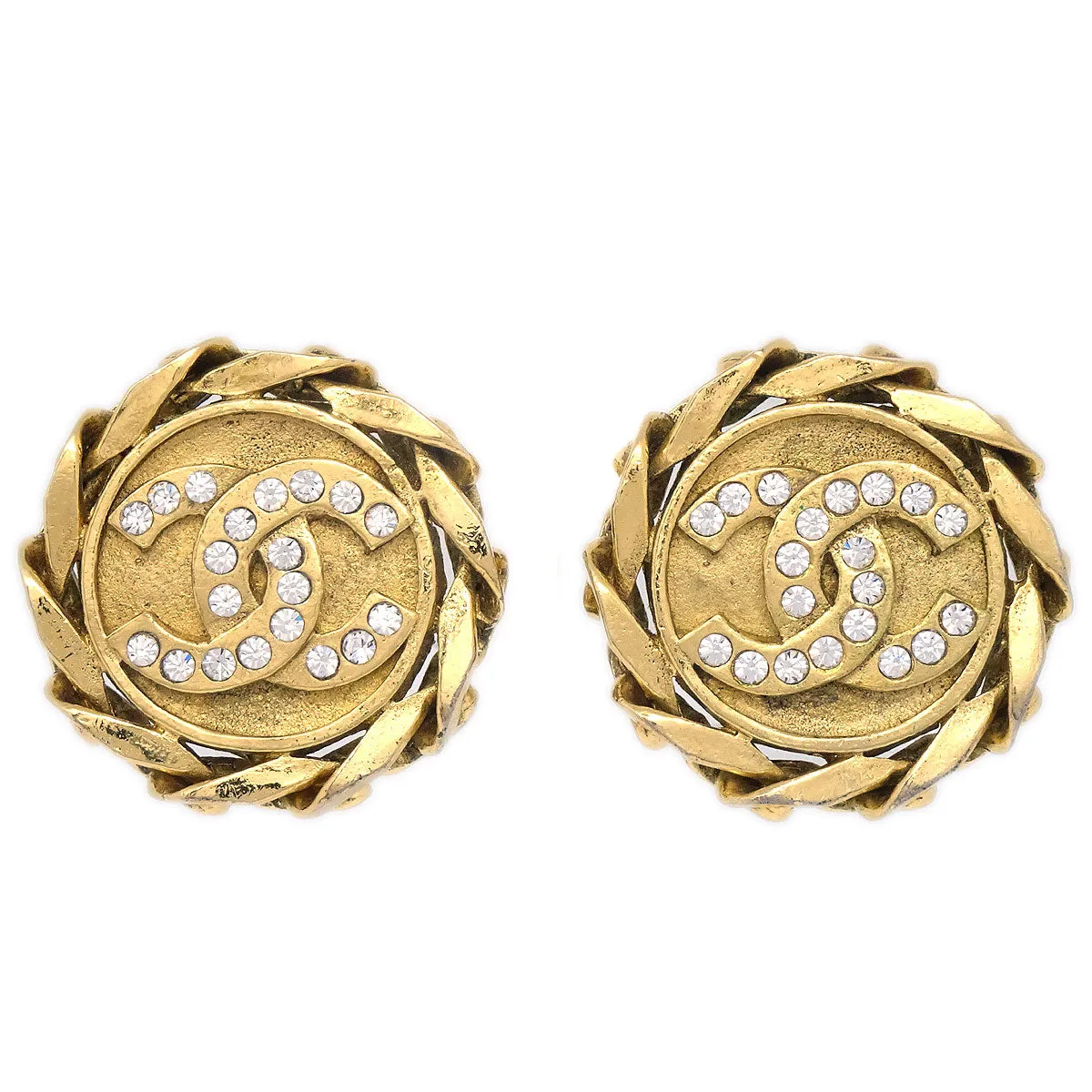 CHANEL 1988 Crystal & Gold CC Earrings Clip-On 23 27273