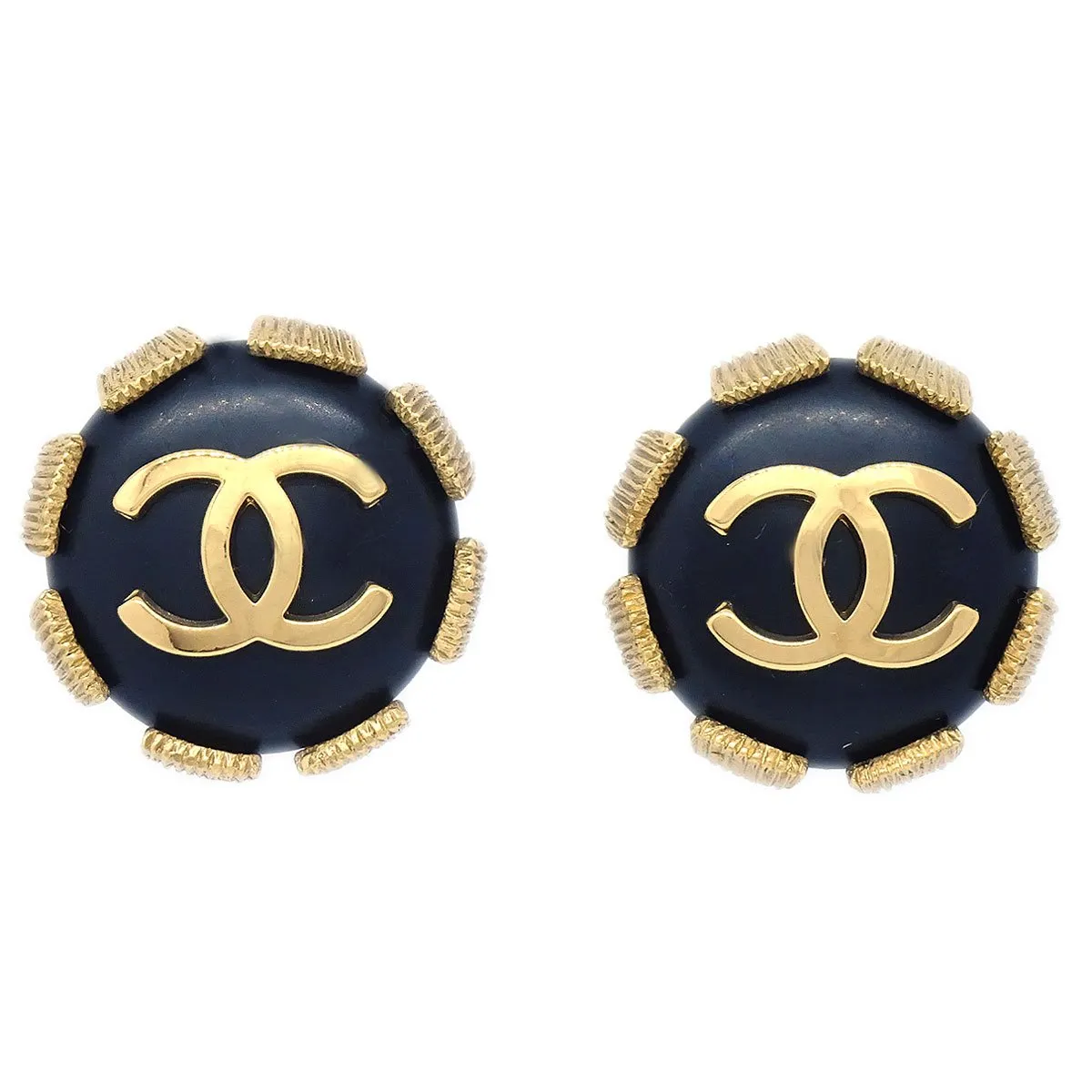 CHANEL 1994 Black & Gold Earrings Clip-On 81913