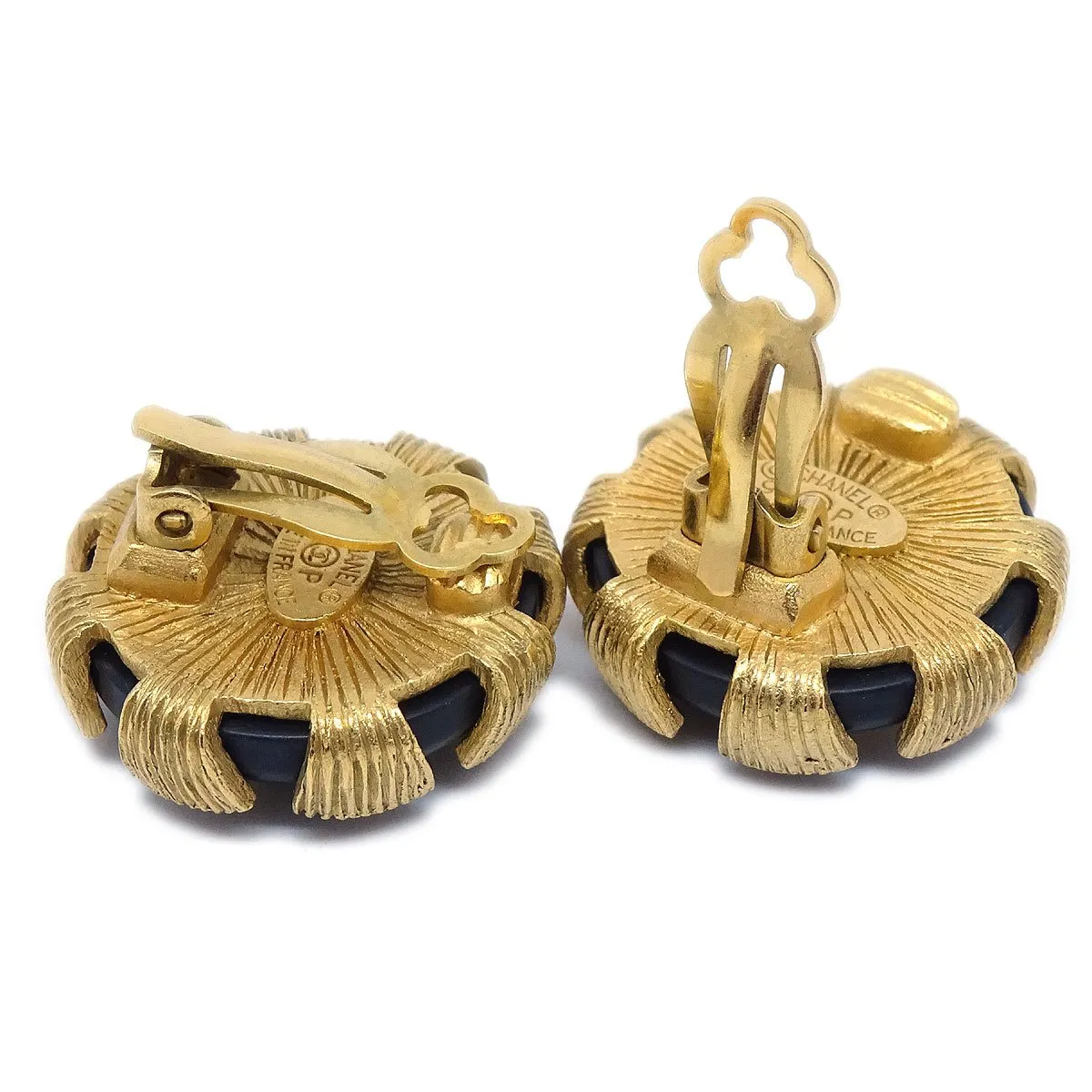 CHANEL 1994 Black & Gold Earrings Clip-On 81913