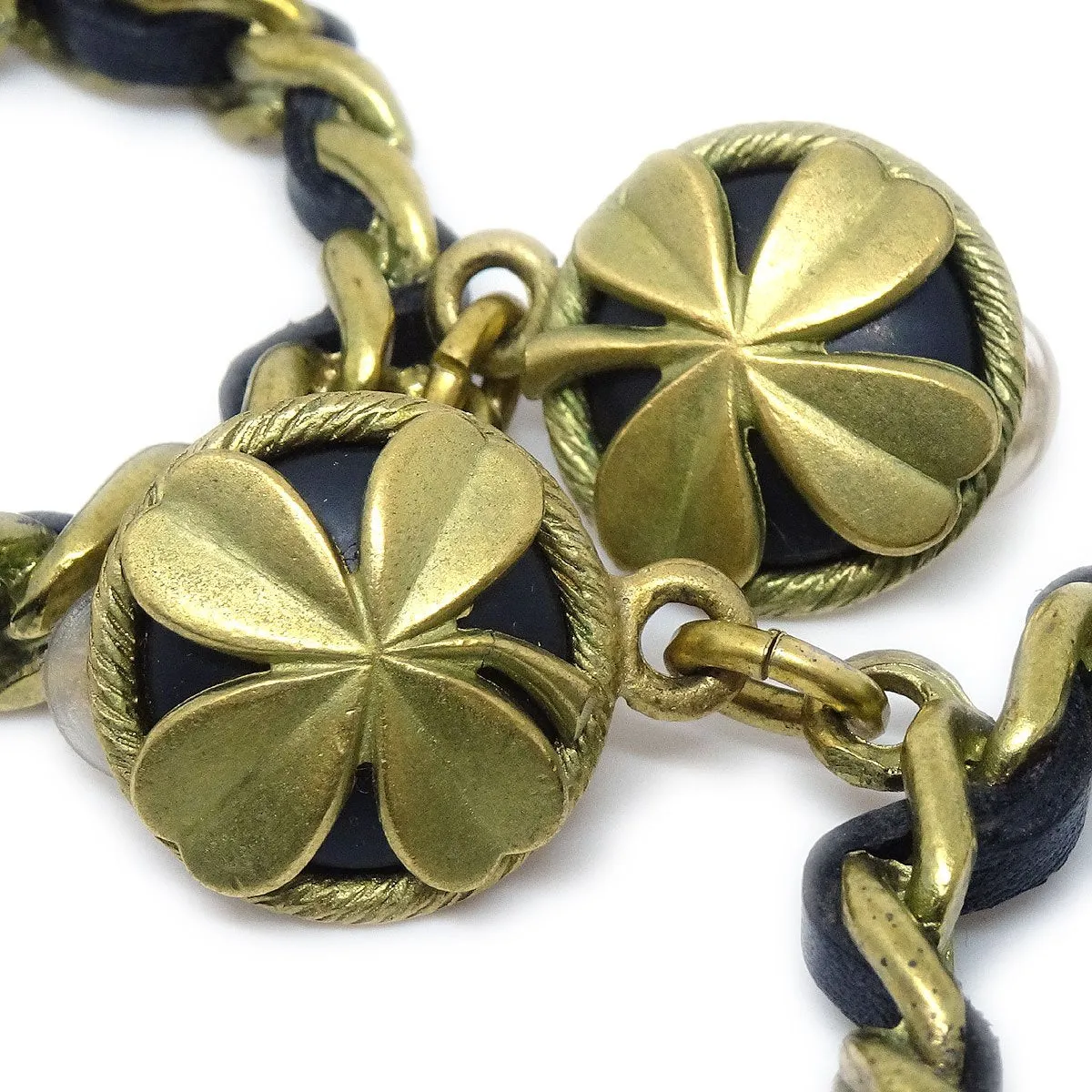 Chanel 1994 Clover Chain Hoop Earrings Clip-On Gold