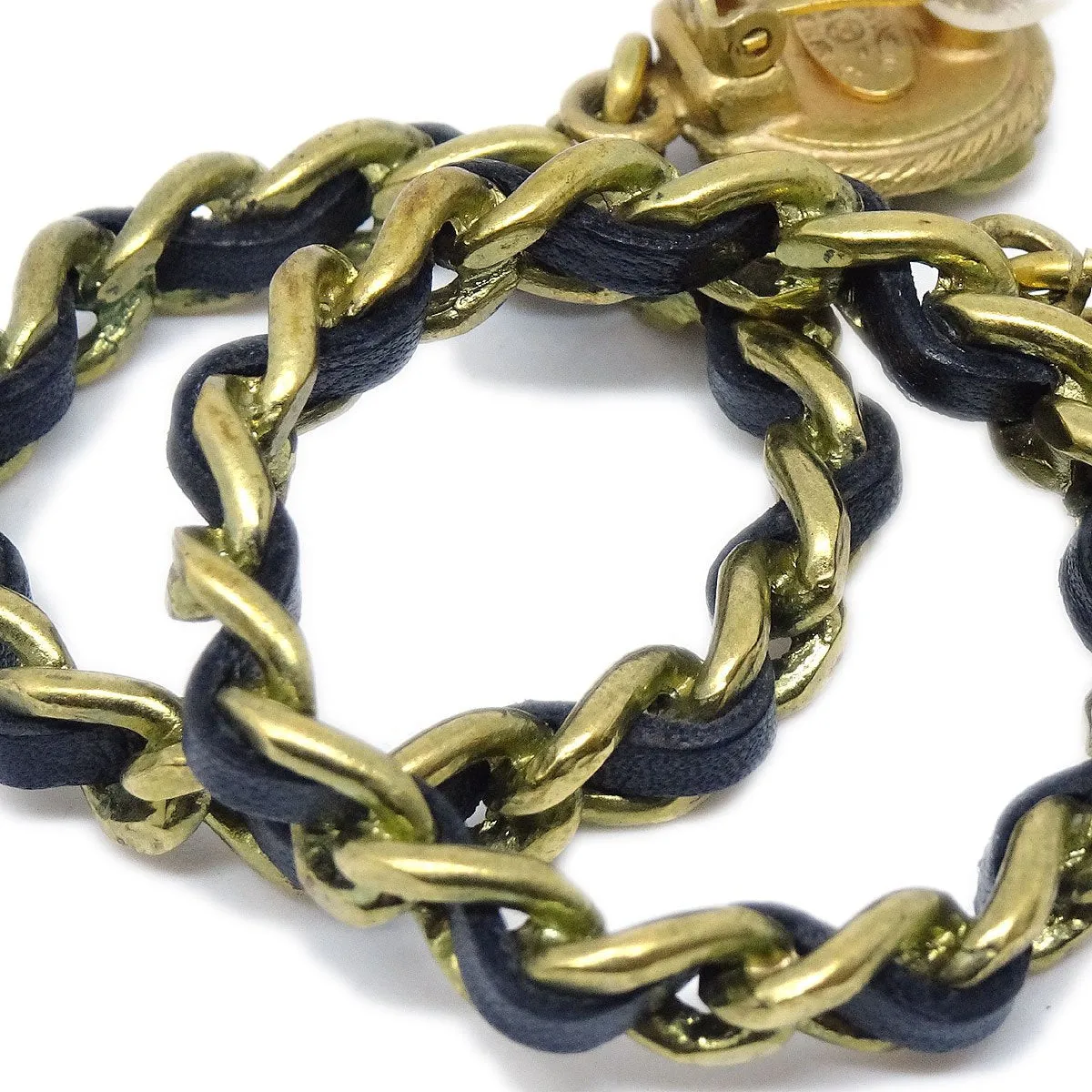 Chanel 1994 Clover Chain Hoop Earrings Clip-On Gold