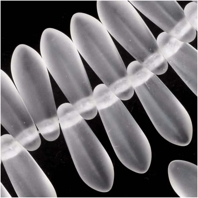 Czech Glass 3 x 10mm Dagger Spear Beads 'Matte Crystal' (50 pcs)