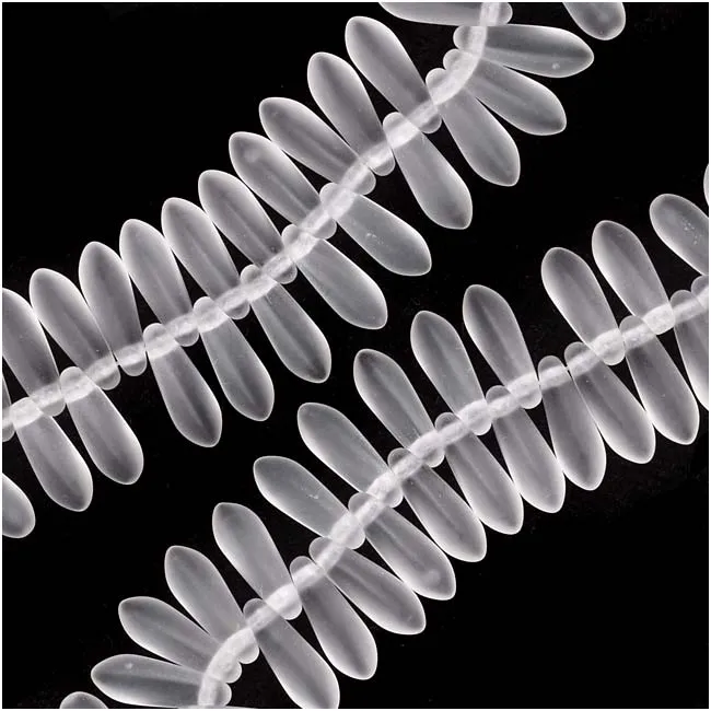Czech Glass 3 x 10mm Dagger Spear Beads 'Matte Crystal' (50 pcs)