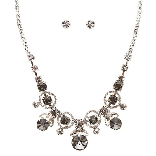 Glamorous Jewelry Set Crystal Rhinestone Elegant Setting Necklace J526 Gray