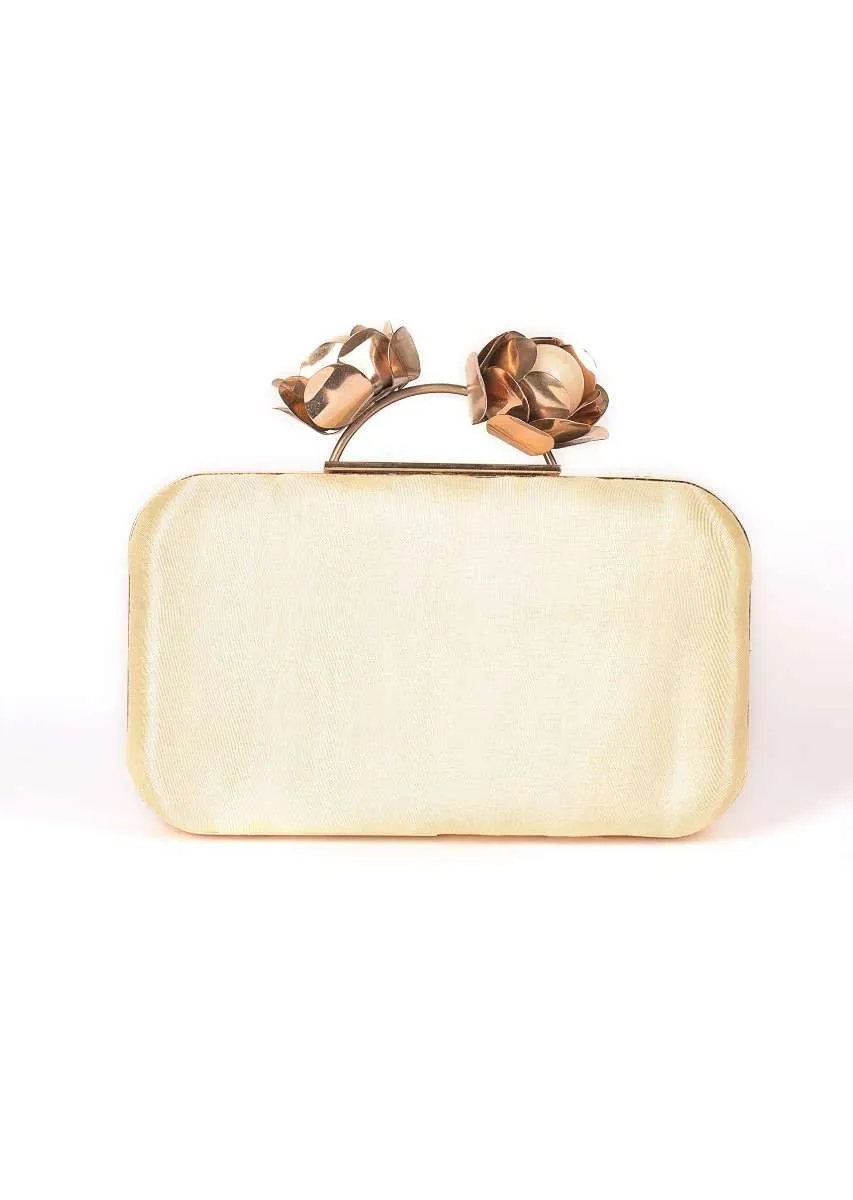 Gold Clutch Embellished With Cut Dana In Checks Pattern Online - Kalki Fashion