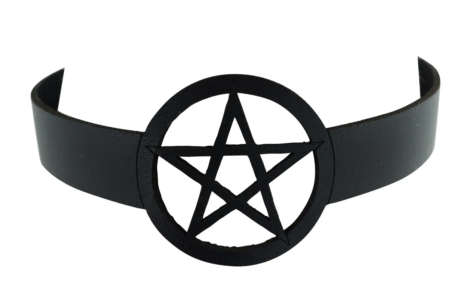 Gothic Witch Wicca Black Leather Pentagram Laser Cut Choker Necklace