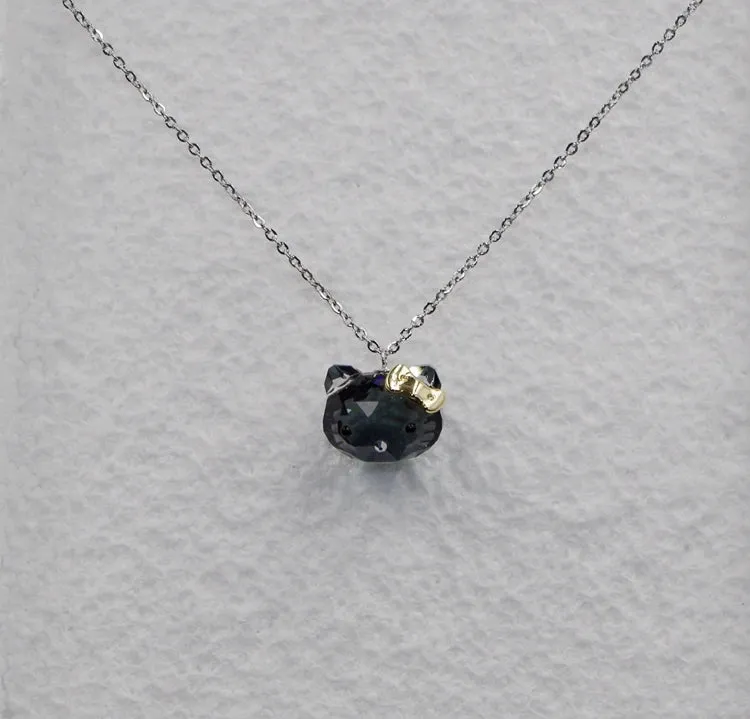 Kawaii Hello Kitty Black Crystal Necklace & Earrings