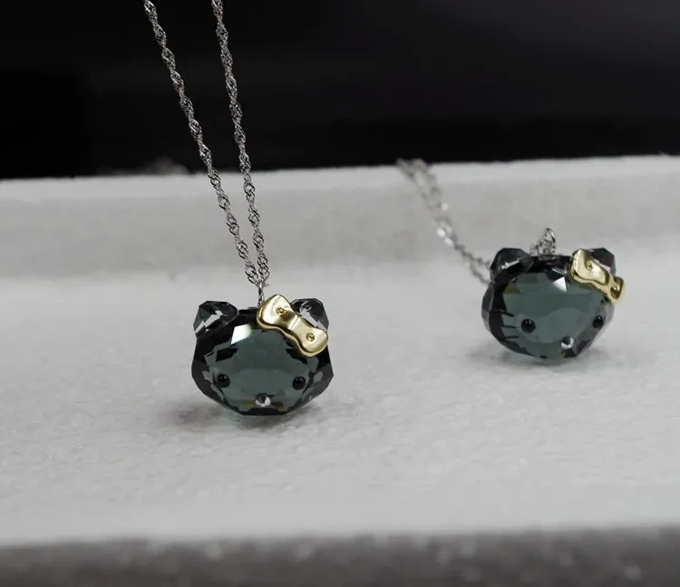Kawaii Hello Kitty Black Crystal Necklace & Earrings