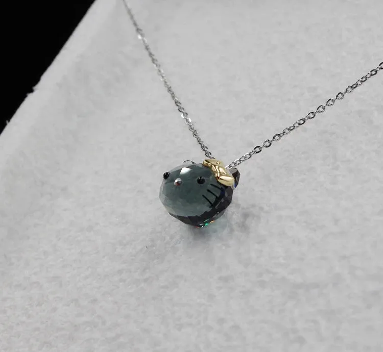 Kawaii Hello Kitty Black Crystal Necklace & Earrings
