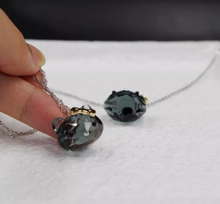 Kawaii Hello Kitty Black Crystal Necklace & Earrings
