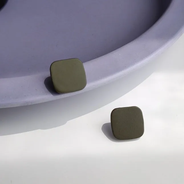 Minimal Square Moss Green Invisible Clip On Stud Earrings