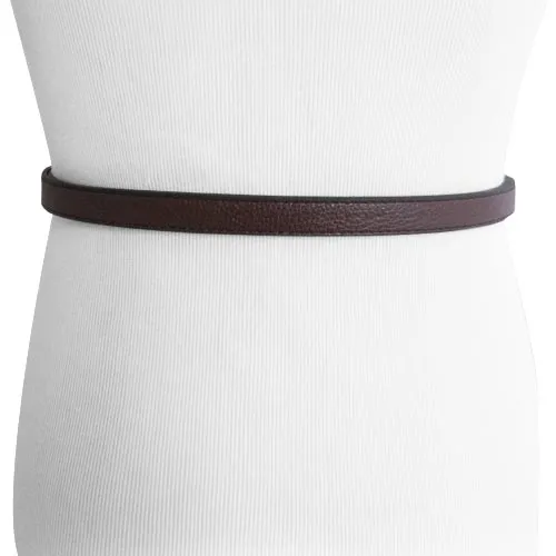 Thin Brown Faux Leather Belt with Rhinestone and Amber Stone Closure