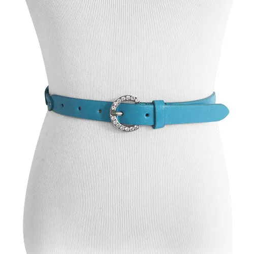 Turquoise Leather-Look Link Belt with Rhinestone Rivets